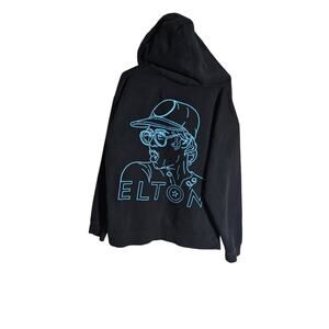 ELTON JOHN HOODIE | FAREWELL YELLOW BRICK ROAD TOUR Large Full Zip Black Concert